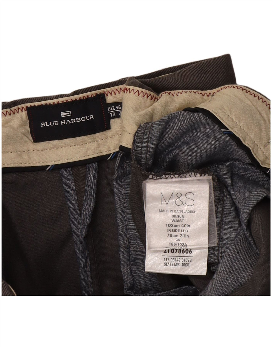 Marks & Spencer Mens Blue Harbour Straight Chino Trousers W40 L31 Grey