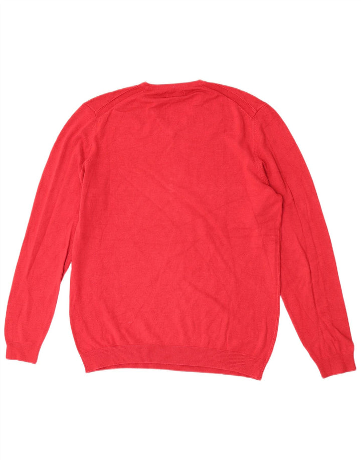 Zara Mens V-Neck Jumper Sweater Large Red Viscose