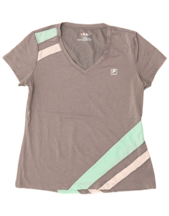 FILA Womens T-Shirt Top UK 14 Large Grey Colourblock