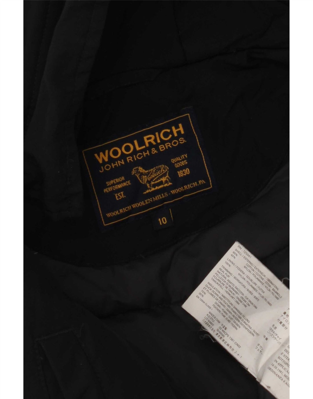 Woolrich Boys Hooded Padded Jacket 9-10 Years Black Cotton