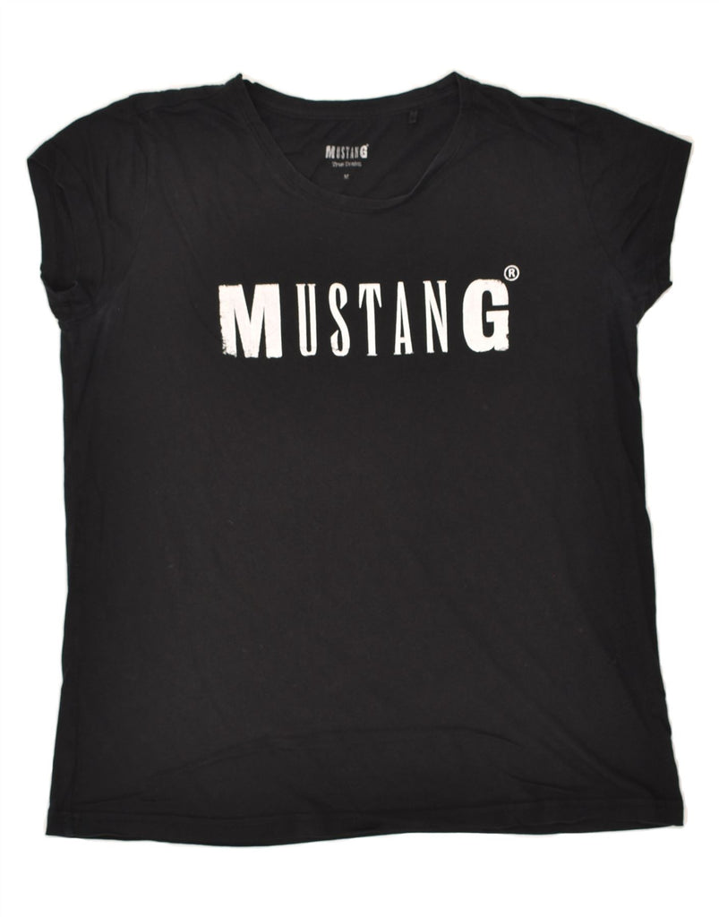 MUSTANG Womens Graphic T-Shirt Top UK 14 Medium Black Cotton | Vintage Mustang | Thrift | Second-Hand Mustang | Used Clothing | Messina Hembry 