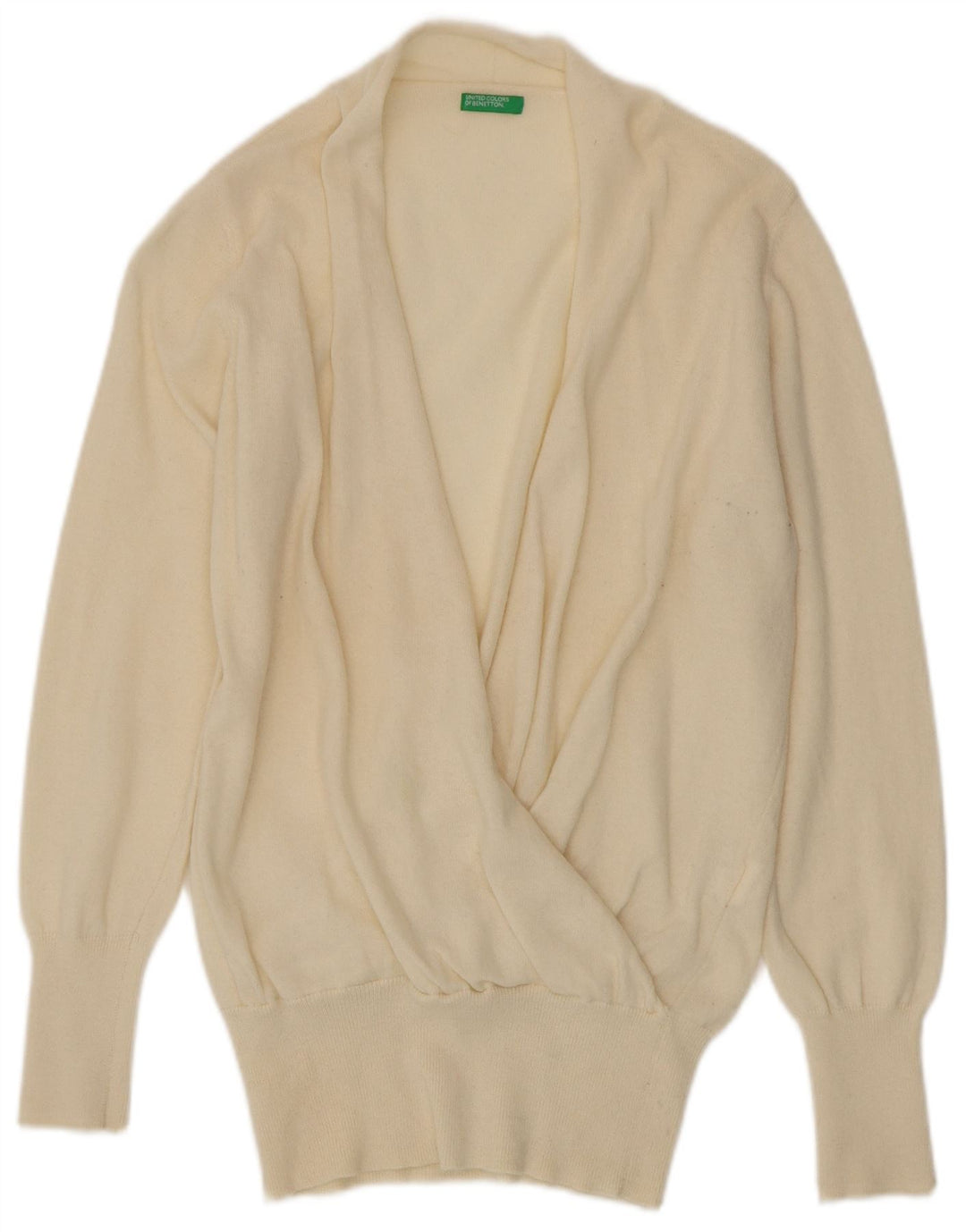 BENETTON Womens V-Neck Jumper Sweater UK 16 Large Off White Wool