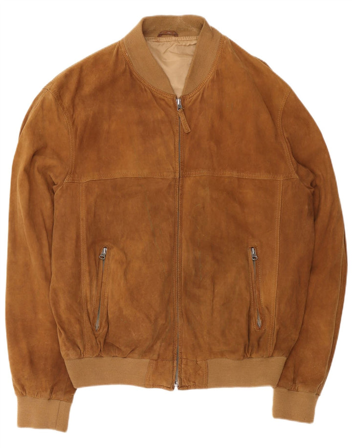 Vintage Mens Suede Bomber Jacket UK 42 XL Brown Leather