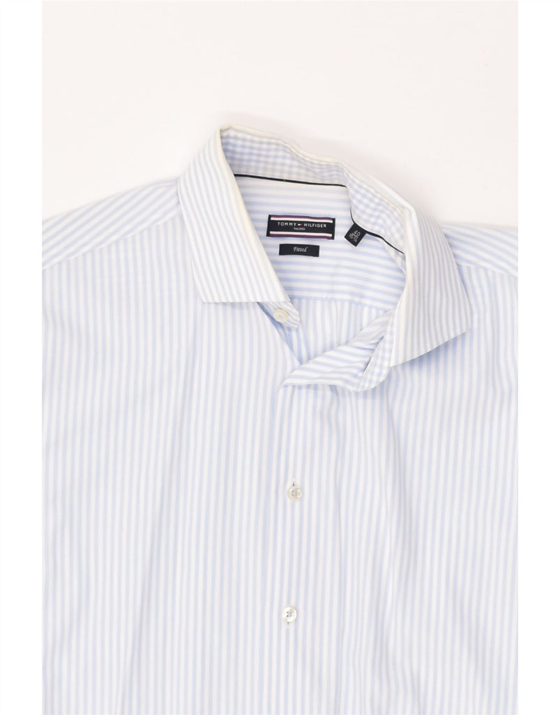 TOMMY HILFIGER Mens Fitted Shirt Size 15 40 Medium Blue Striped Cotton | Vintage Tommy Hilfiger | Thrift | Second-Hand Tommy Hilfiger | Used Clothing | Messina Hembry 