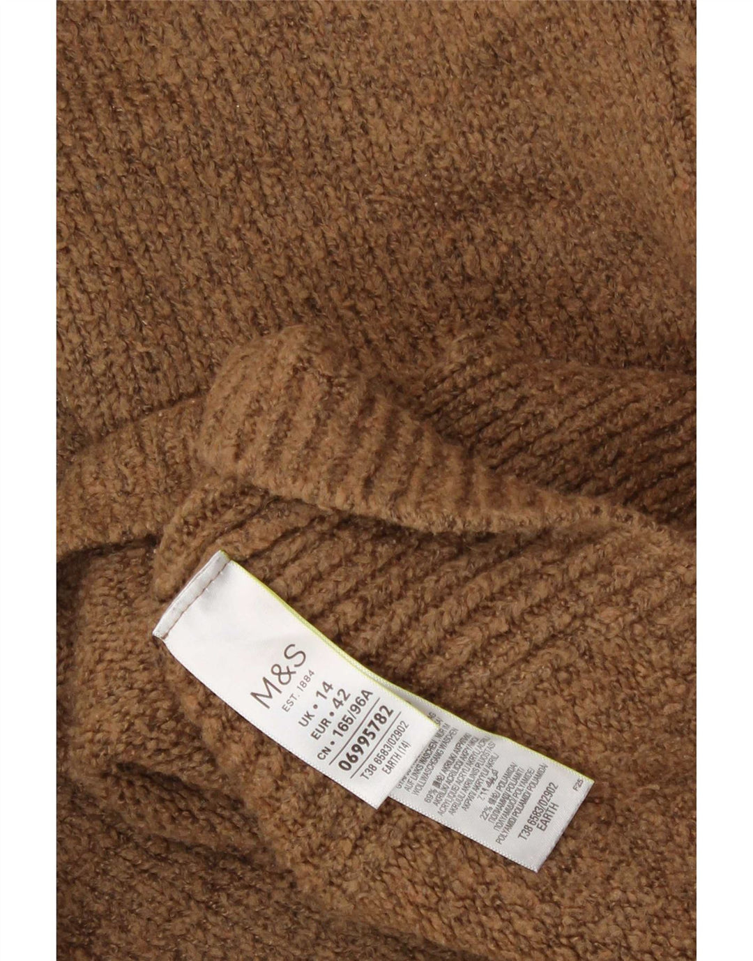 Marks & Spencer Womens Turtle Neck Jumper Sweater UK 14 Large Brown Acrylic