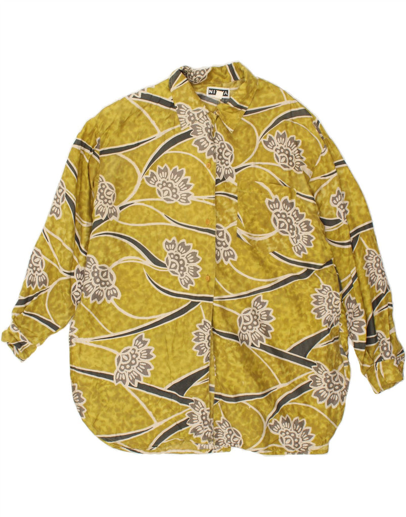 NITYA Womens Longline Oversized Shirt Blouse UK 12 Medium Green Floral | Vintage Nitya | Thrift | Second-Hand Nitya | Used Clothing | Messina Hembry 