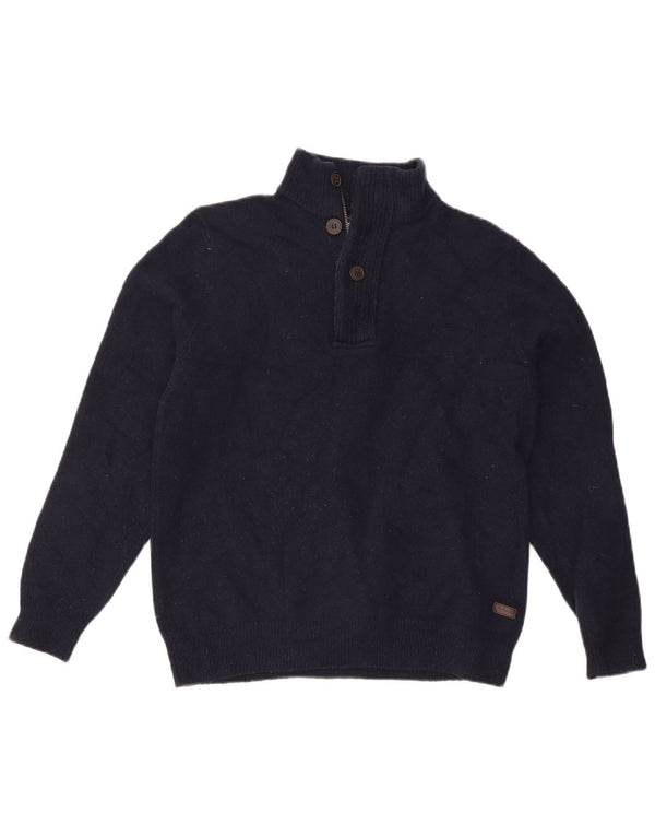 Barbour Mens Zip Neck Jumper Sweater Large Navy Blue Wool