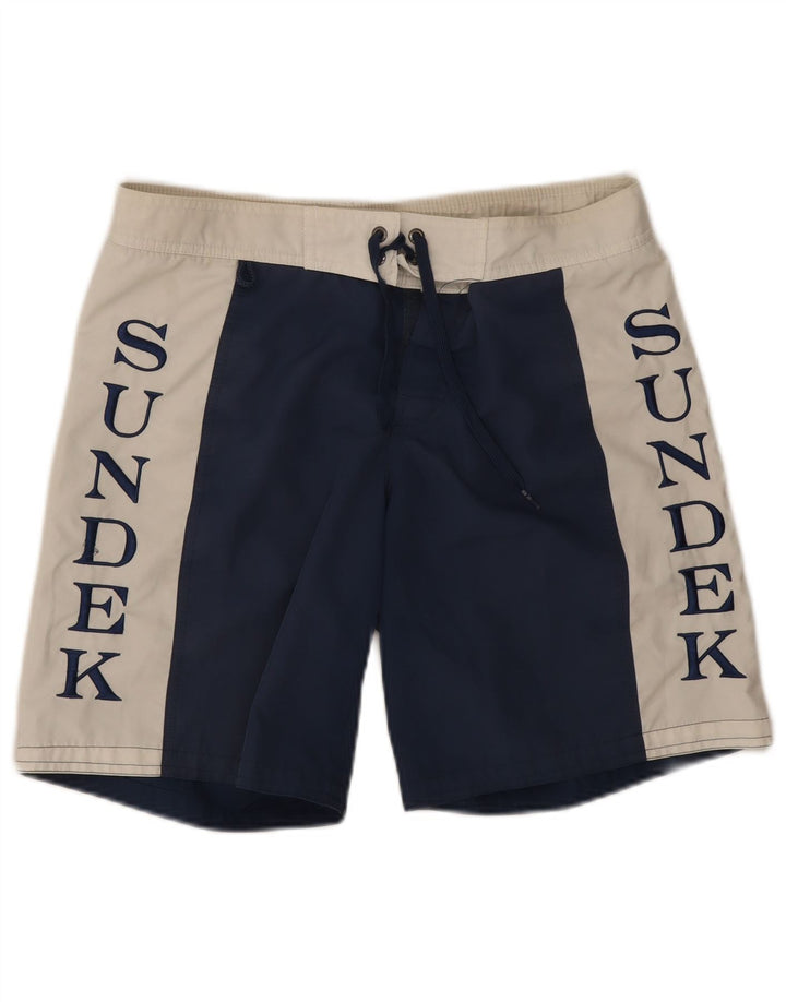 Sundek Mens Graphic Swimming Shorts Small  Navy Blue Colourblock Polyester