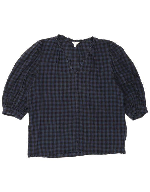 Jigsaw Womens 3/4 Sleeve Blouse Top UK 12 Medium Blue Gingham Cotton