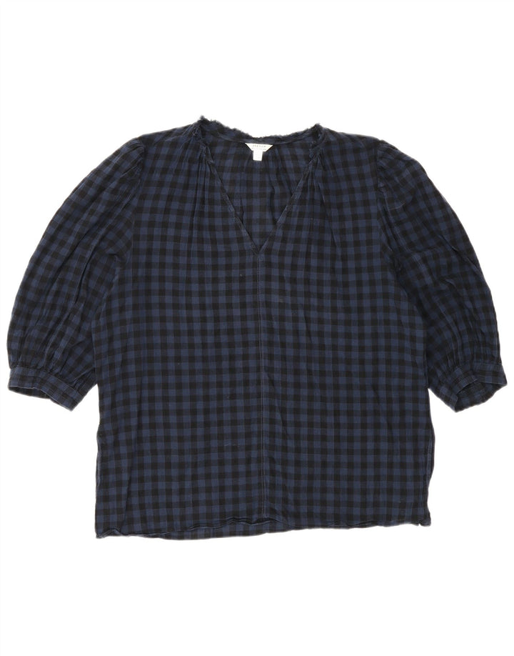 Jigsaw Womens 3/4 Sleeve Blouse Top UK 12 Medium Blue Gingham Cotton