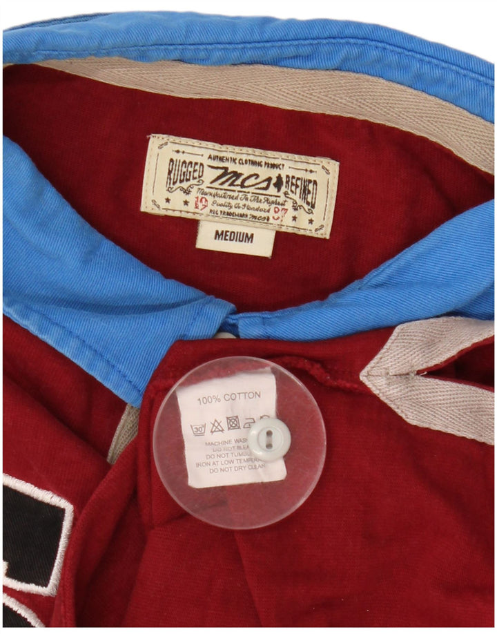 MARLBORO CLASSICS Mens Graphic Rugby Polo Shirt Medium Burgundy