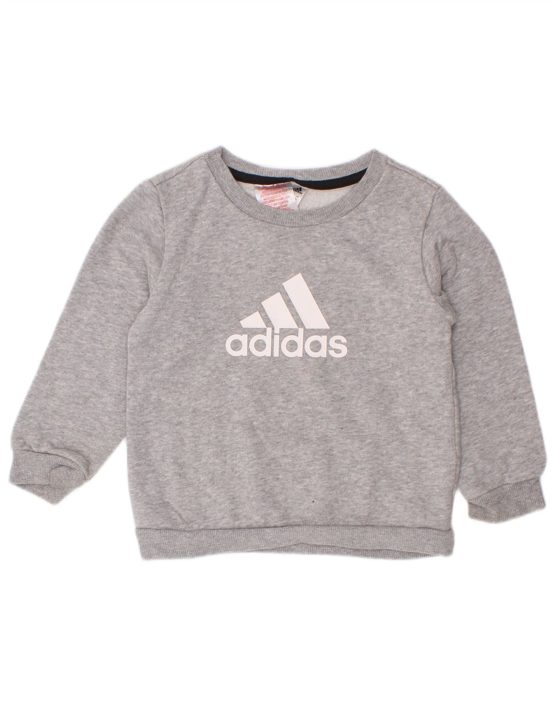 Adidas Boys Graphic Sweatshirt Jumper 2-3 Years Grey Flecked Cotton