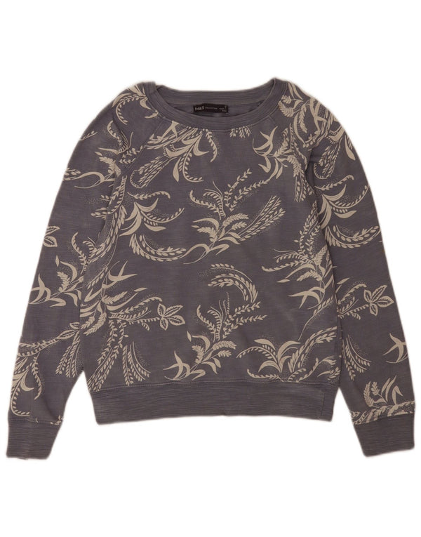 Marks & Spencer Womens Sweatshirt Jumper UK 8 Small Navy Blue Floral Cotton