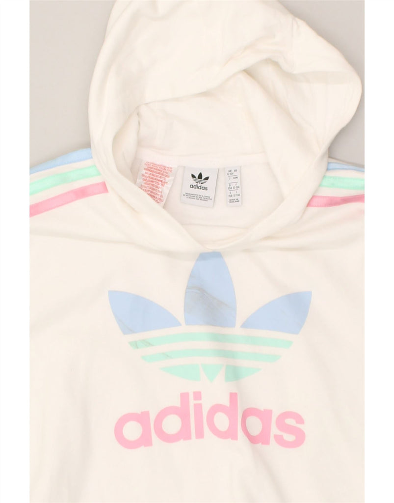 ADIDAS Girls Graphic Hoodie Jumper 12-13 Years White Cotton | Vintage Adidas | Thrift | Second-Hand Adidas | Used Clothing | Messina Hembry 