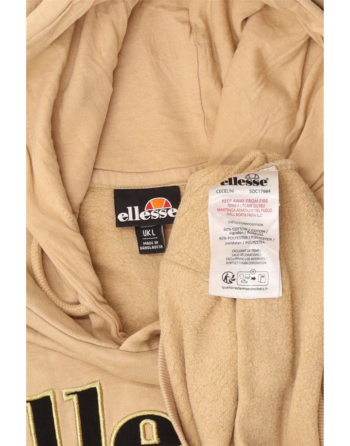 Ellesse Mens Graphic Hoodie Jumper Large Beige Cotton
