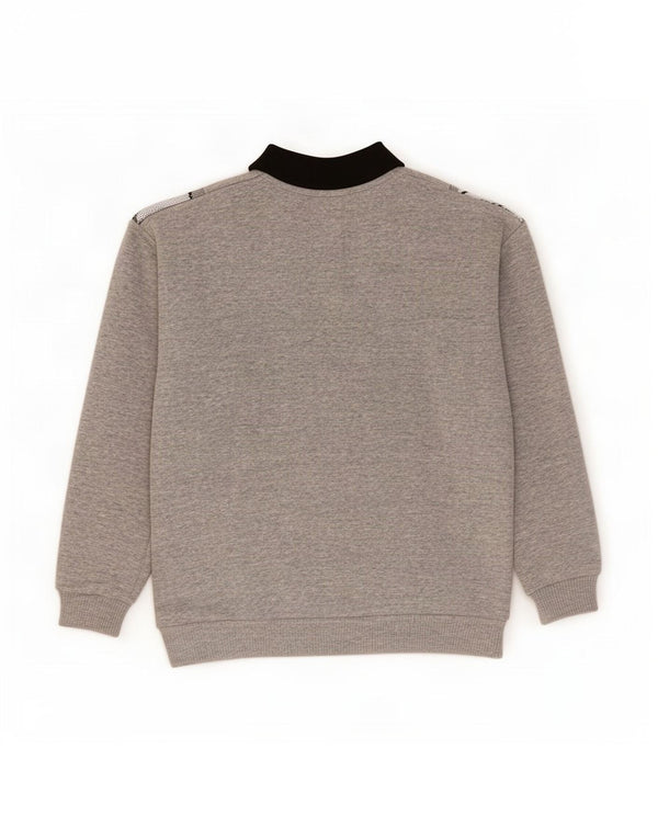 Vintage Mens Polo Neck Sweatshirt Jumper Large Grey Geometric