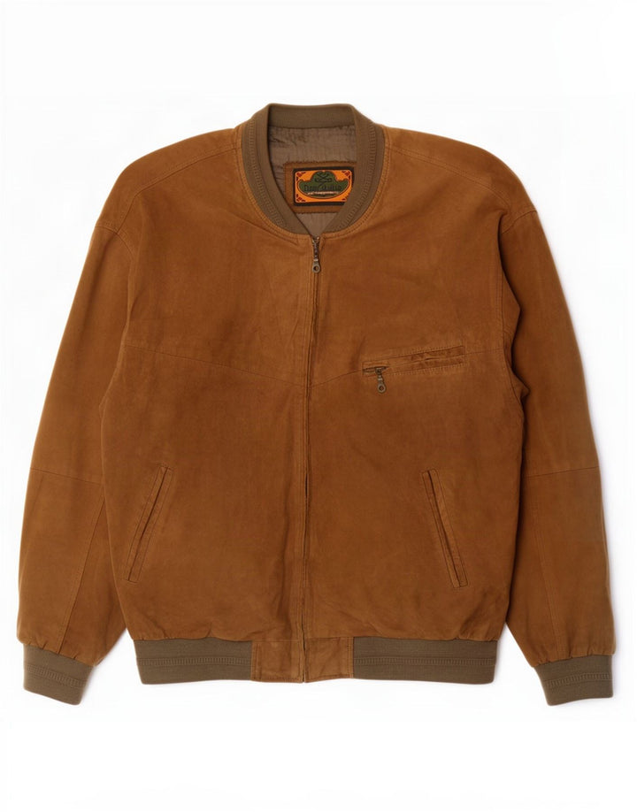 Don Camillo Mens Suede Bomber Jacket IT 50 Large Brown Leather