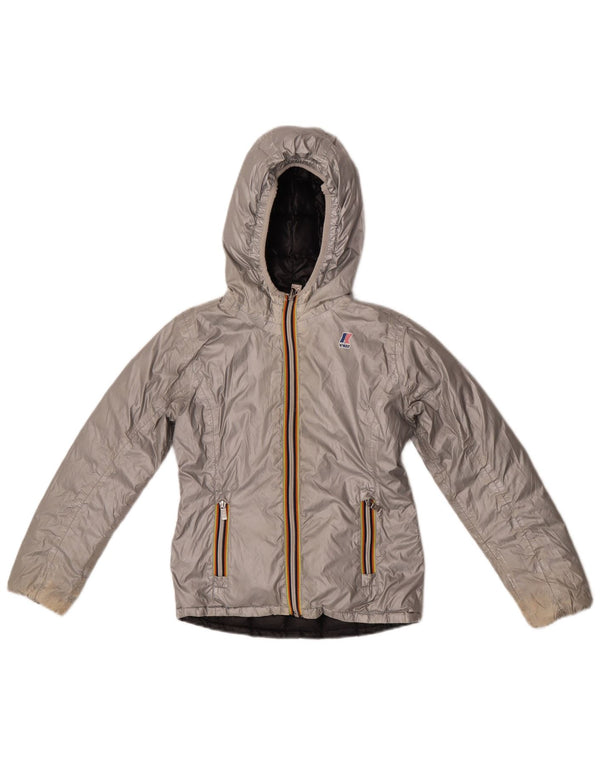 K-Way Girls Reversible Padded Jacket 9-10 Years Silver Polyester