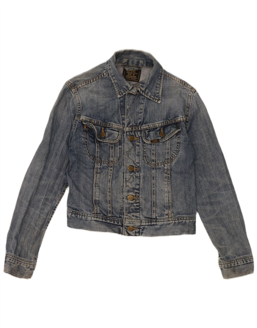 Lee Womens Crop Denim Jacket UK 12 Medium Blue Cotton