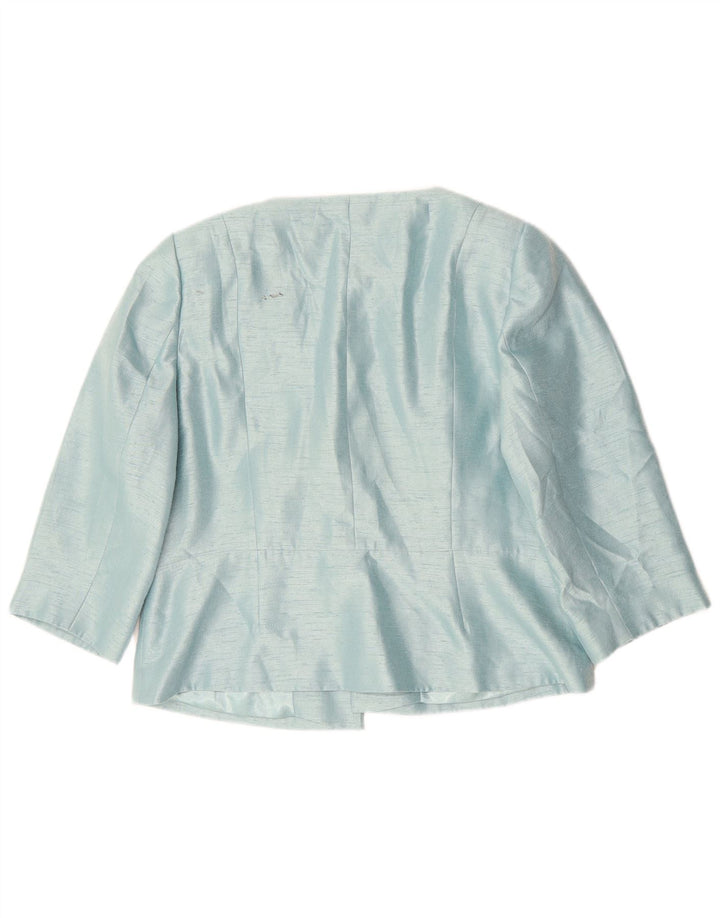 Jacques Vert Womens 3/4 Sleeve Crop Blazer Jacket UK 16 Large Blue Viscose