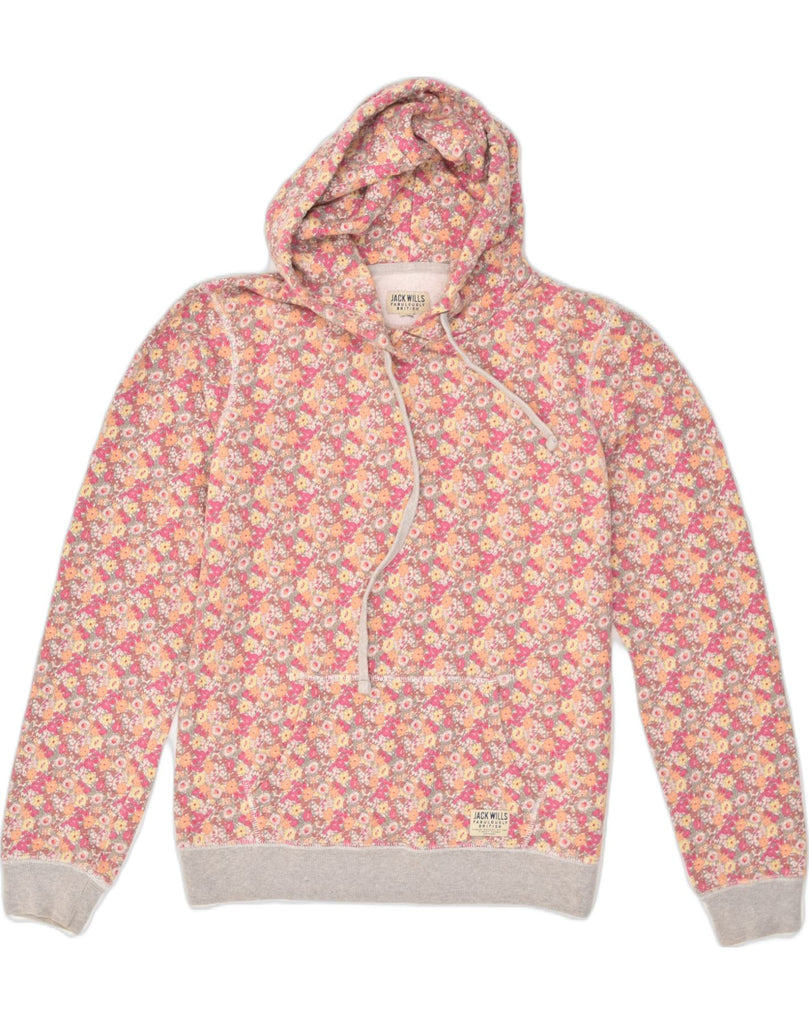 JACK WILLS Womens Hoodie Jumper UK 12 Medium Pink Floral Cotton | Vintage Jack Wills | Thrift | Second-Hand Jack Wills | Used Clothing | Messina Hembry 