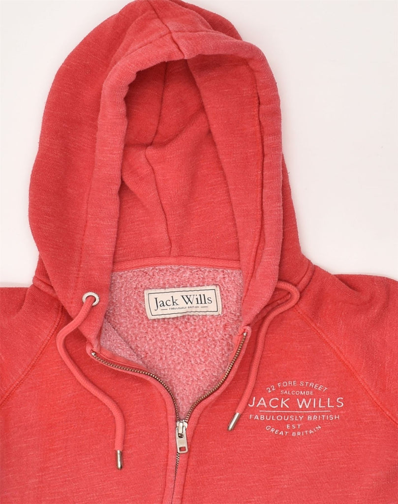 JACK WILLS Womens Zip Hoodie Sweater UK 12 Medium Red Cotton | Vintage Jack Wills | Thrift | Second-Hand Jack Wills | Used Clothing | Messina Hembry 