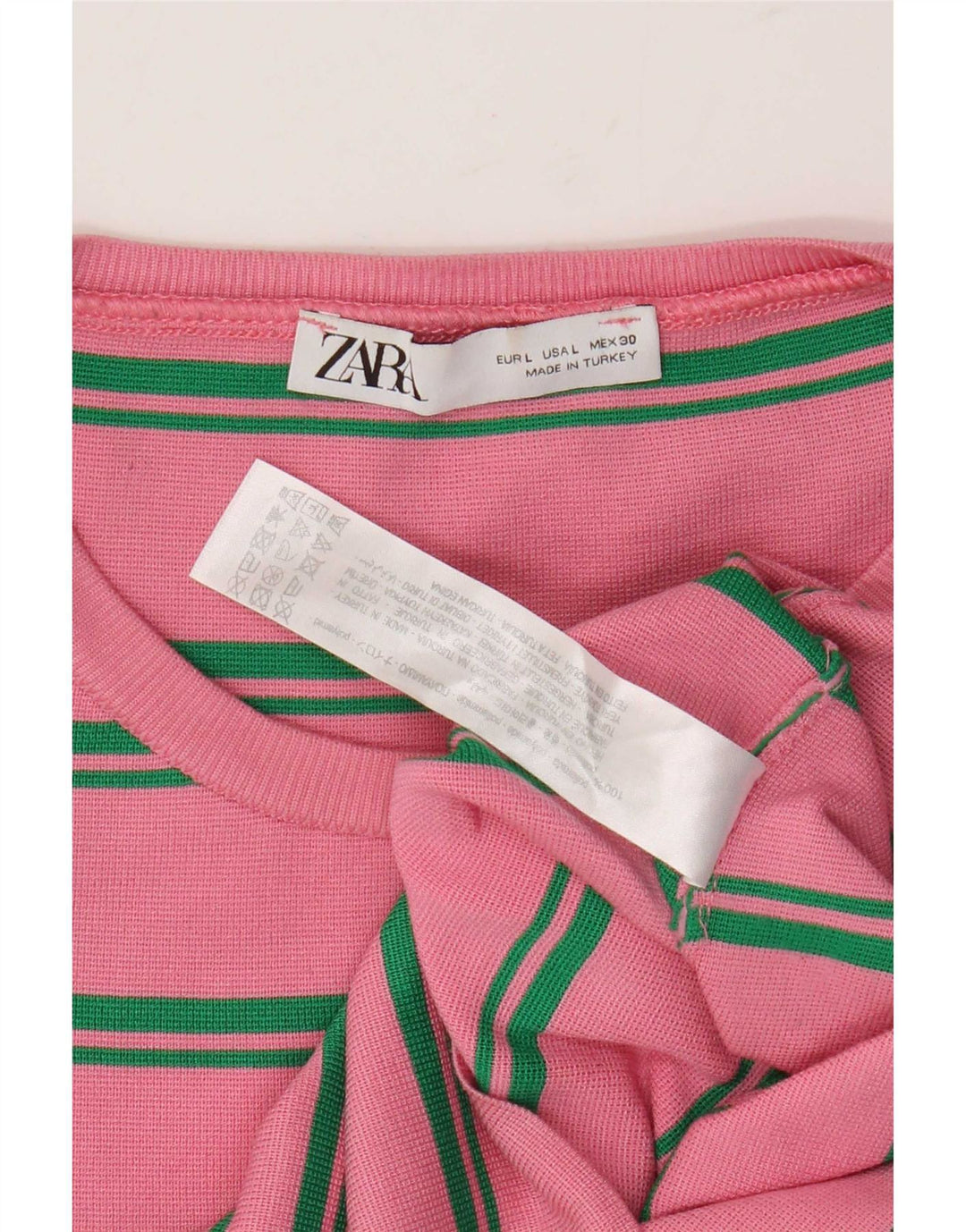 Zara Womens Crop Top Long Sleeve UK 14 Large Pink Striped Polyamide