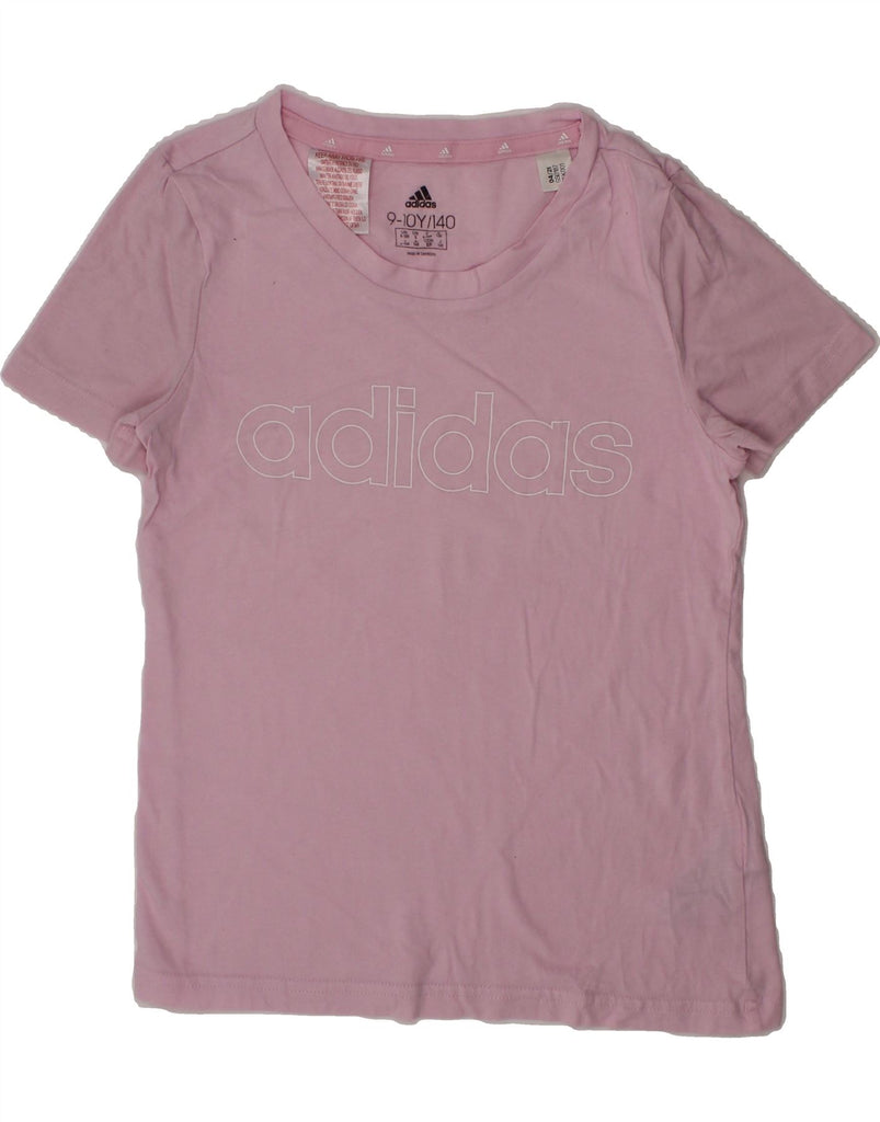 ADIDAS Girls Graphic T-Shirt Top 9-10 Years Pink Cotton Vintage Adidas and Second-Hand Adidas from Messina Hembry 