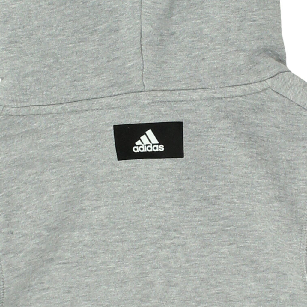 Adidas Big 3 Stripe Logo Print Mens Grey Pullover Hoodie | Sportswear Activewear | Vintage Messina Hembry | Thrift | Second-Hand Messina Hembry | Used Clothing | Messina Hembry 