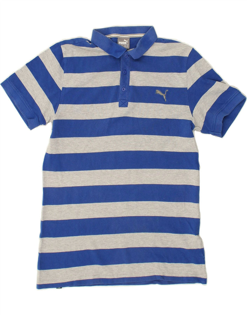 PUMA Mens Polo Shirt Medium Blue Striped Cotton | Vintage Puma | Thrift | Second-Hand Puma | Used Clothing | Messina Hembry 