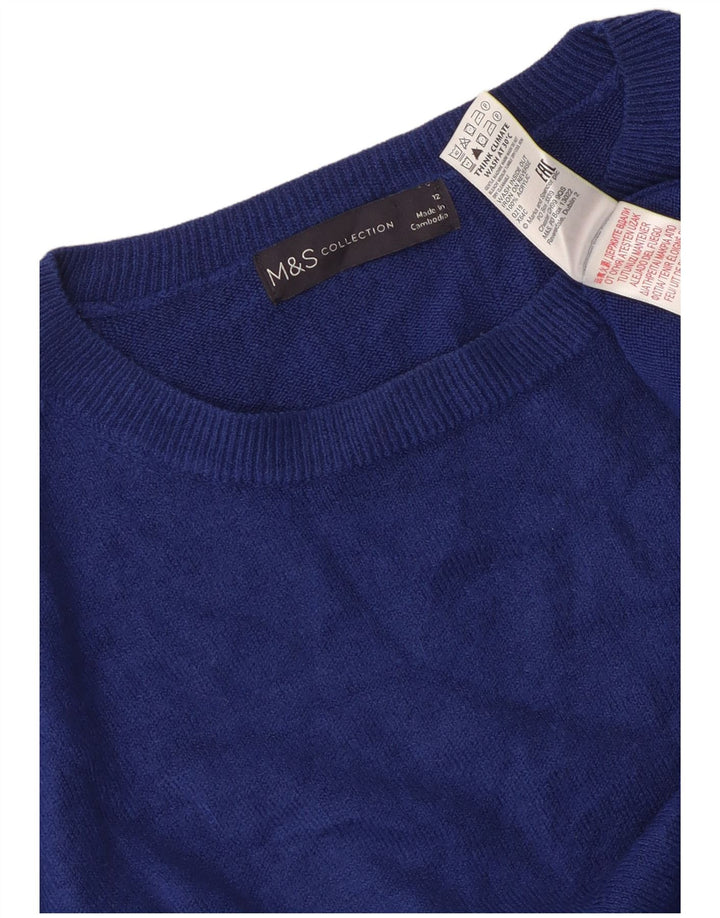 Marks & Spencer Womens Boat Neck Jumper Sweater UK 12 Medium  Blue Acrylic