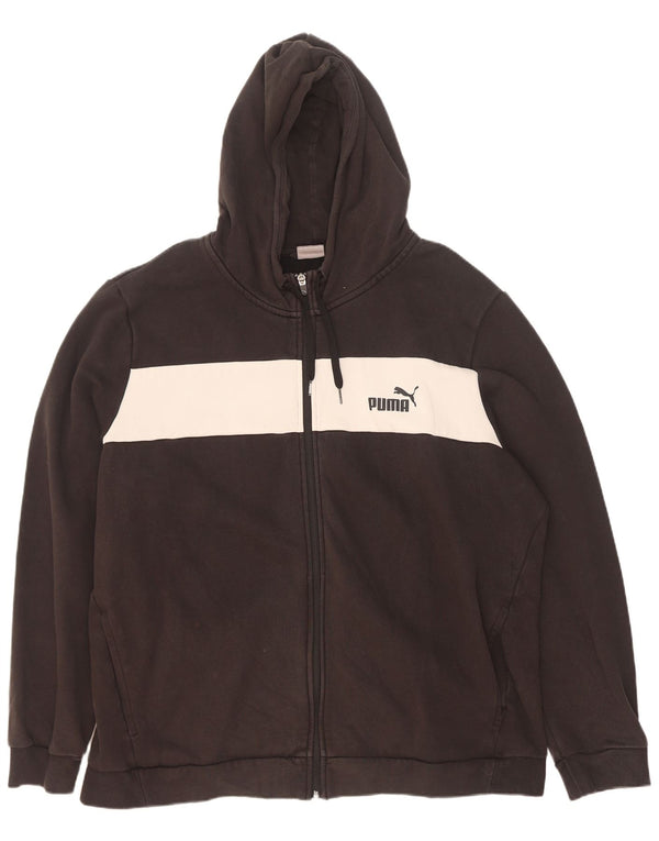 Puma Mens Graphic Zip Hoodie Sweater 2XL Black Colourblock Cotton