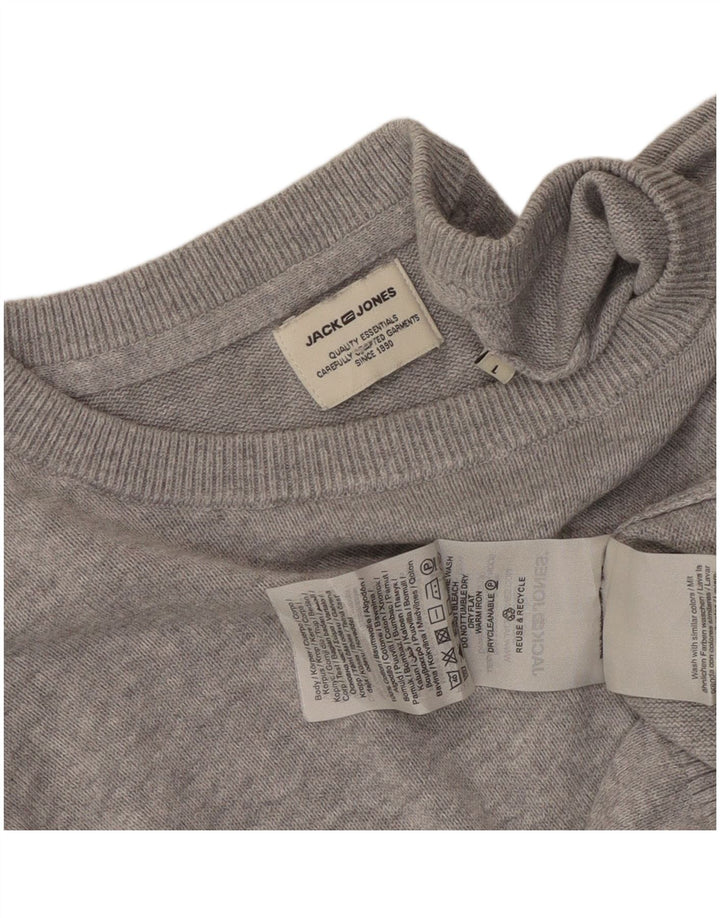 Jack & Jones Mens Boat Neck Jumper Sweater Large Grey Cotton