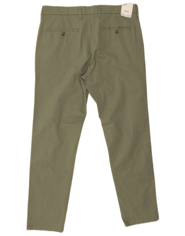 Marks & Spencer Mens Slim Fit Chino Trousers  W34 L29 Green Cotton