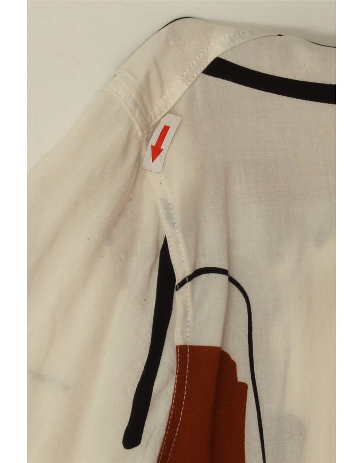 Vintage Mens Abstract Pattern Short Sleeve Shirt Large White Colourblock