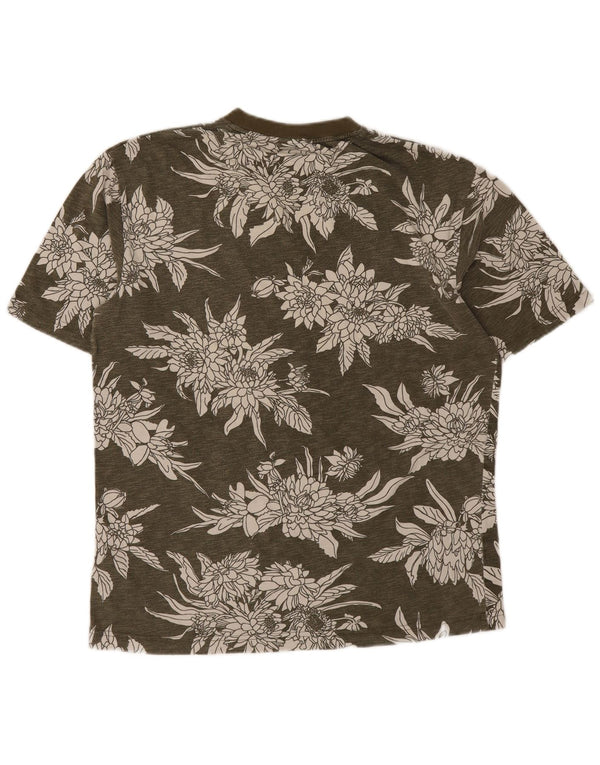 Gant Mens T-Shirt Top Small Khaki Floral Cotton