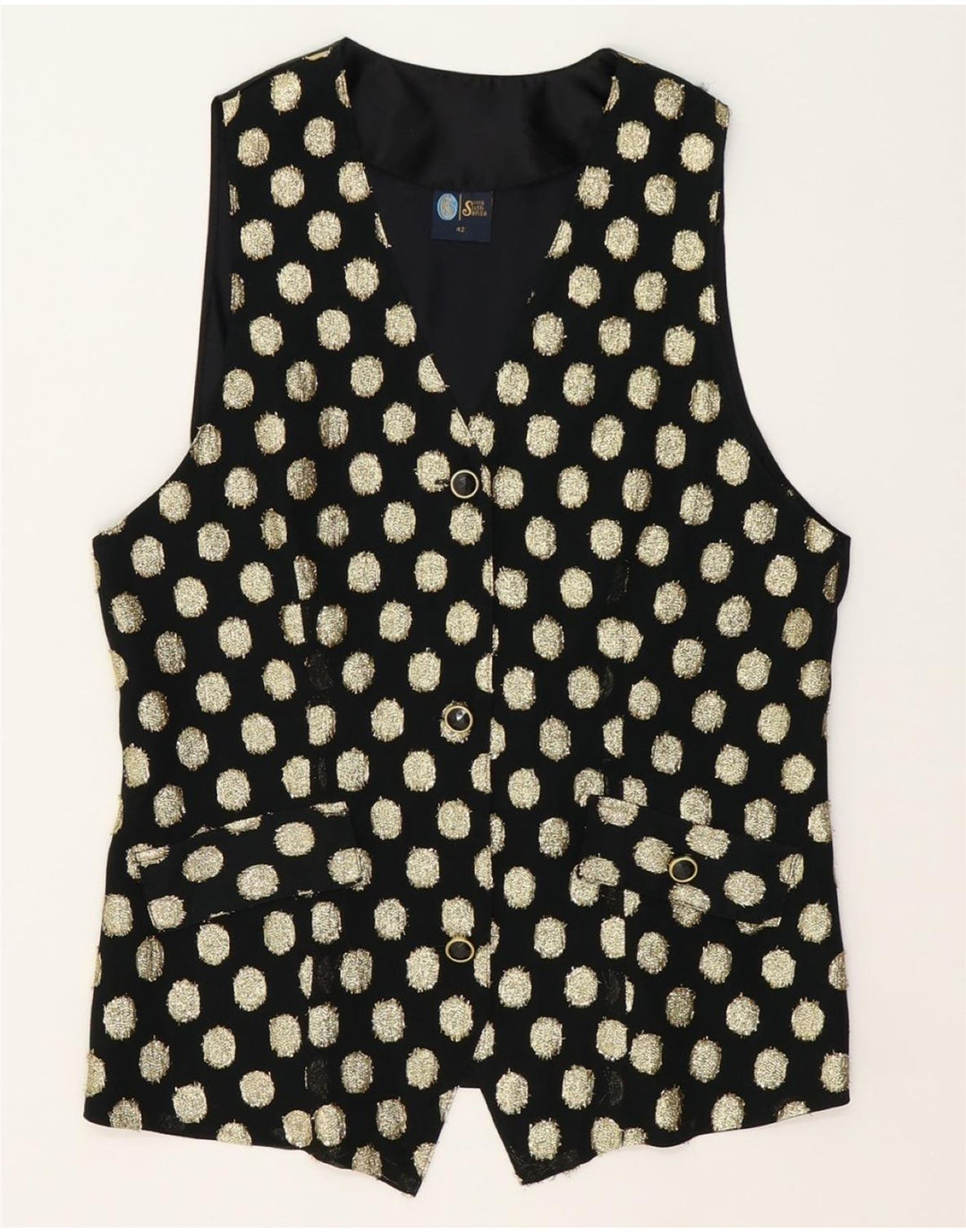 YOUR SIXTH SENSE Womens Waistcoat IT 42 Medium Black Polka Dot Acetate Vintage Your Sixth Sense and Second-Hand Your Sixth Sense from Messina Hembry 
