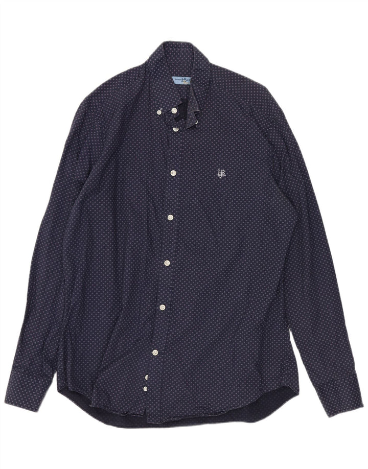 Harmont & Blaine Mens Shirt XL Navy Blue Spotted Cotton