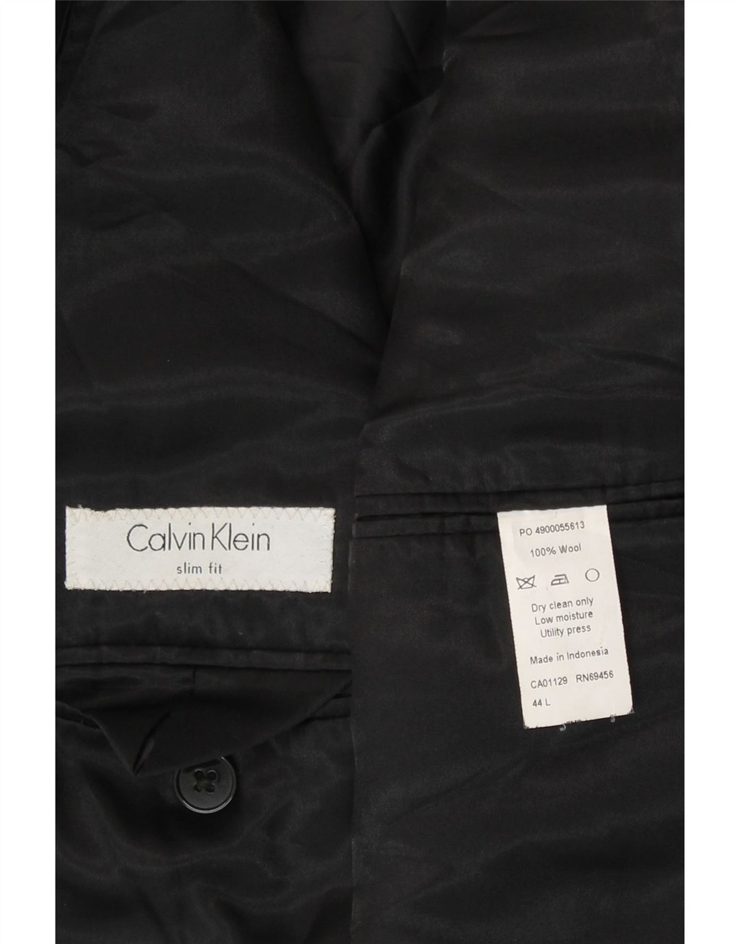 Calvin Klein Mens 2 Button Slim Fit Blazer Jacket UK 44 2XL Black Wool
