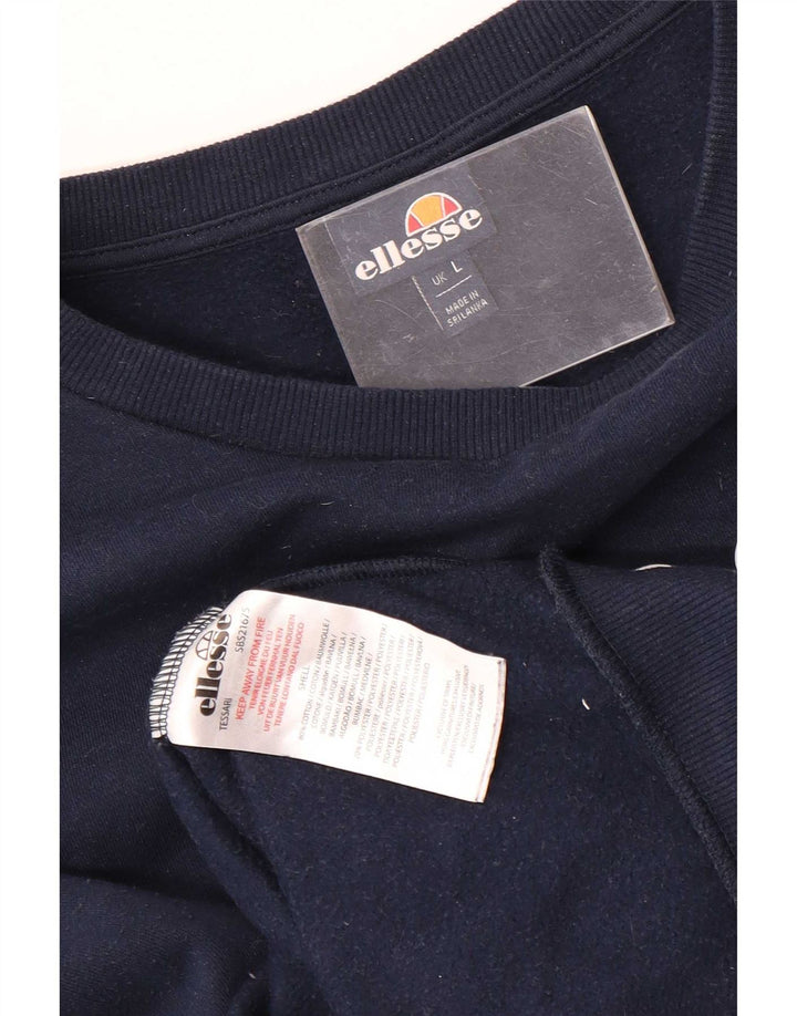 Ellesse Mens Graphic Sweatshirt Jumper Large Navy Blue Cotton