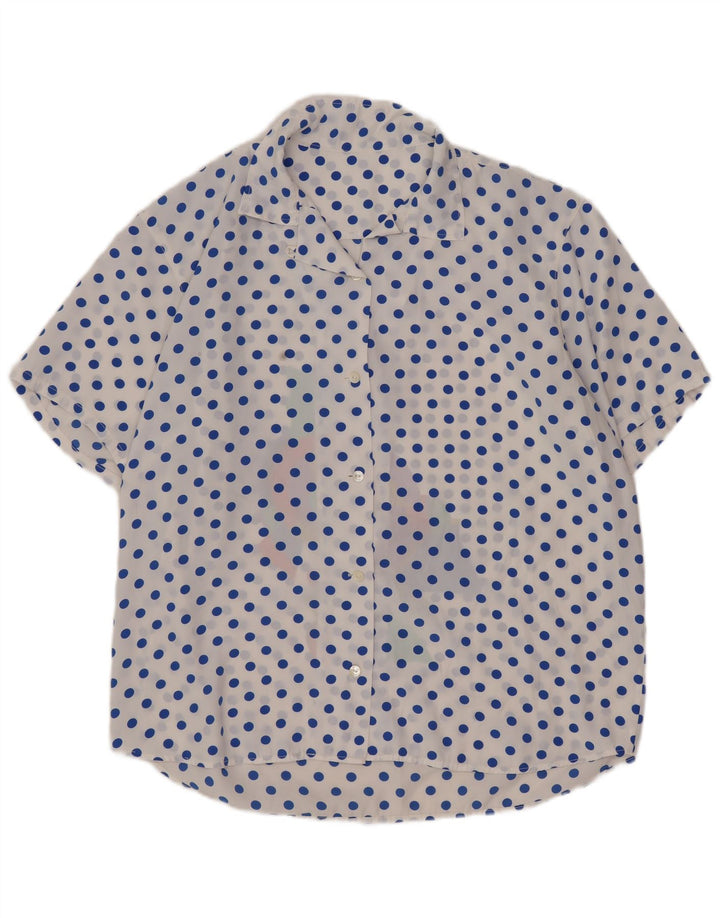 Vintage Womens Short Sleeve Shirt Blouse UK 16 Large White Spotted