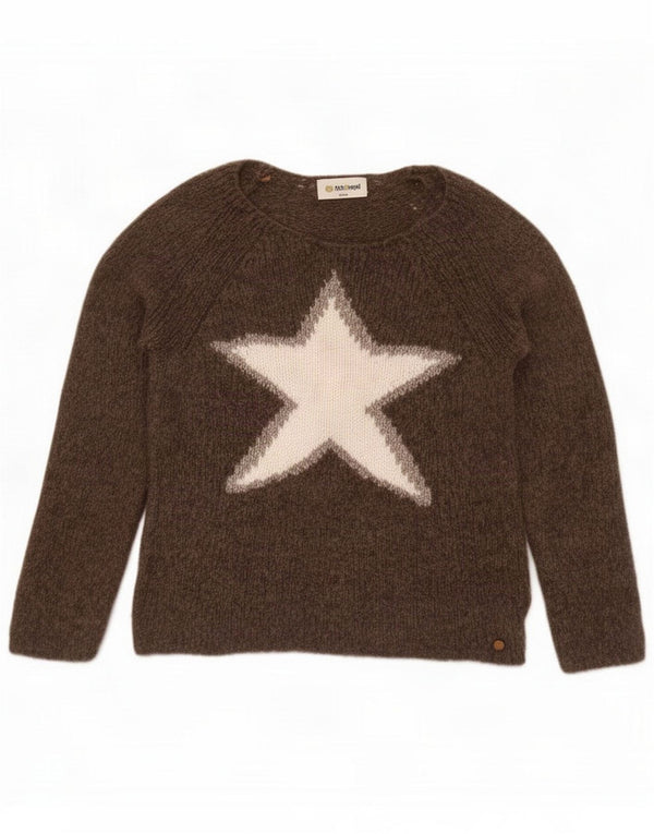 Rich & Royal Womens Graphic Boat Neck Jumper Sweater UK 14 Medium Brown