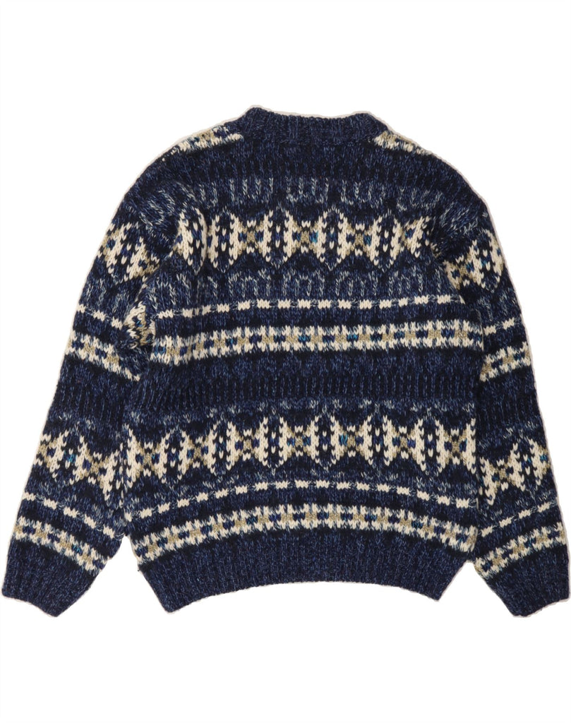 VINTAGE Womens Crew Neck Jumper Sweater UK 14 Medium Navy Blue Fair Isle Vintage Vintage and Second-Hand Vintage from Messina Hembry 