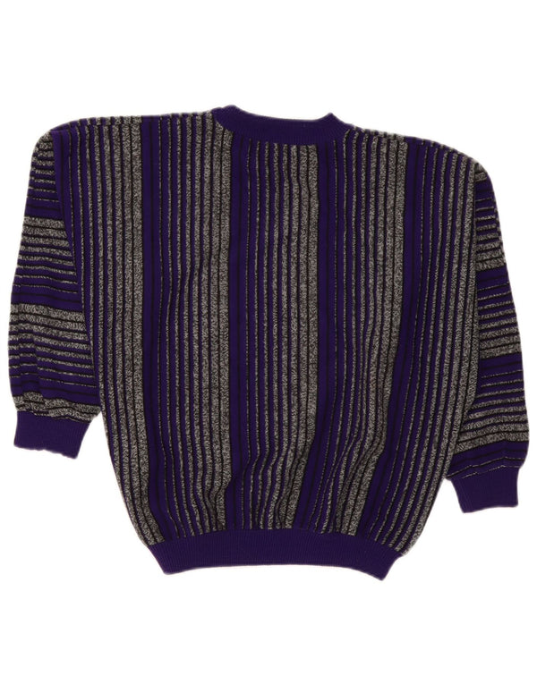 Vintage Womens Crew Neck Jumper Sweater UK 18 XL Purple Striped