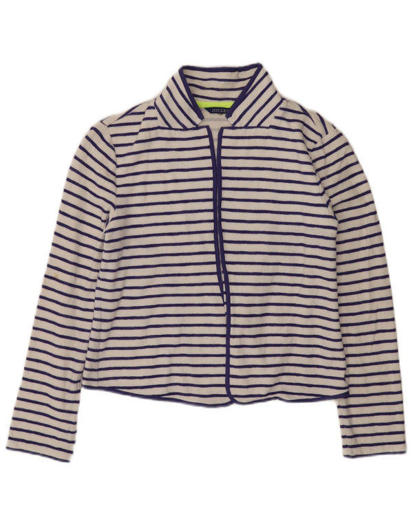 JOULES Womens Crop Open Cardigan Sweater UK 8 Small White Striped Cotton