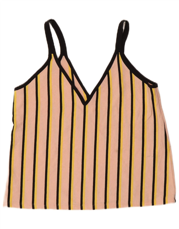 Zara Womens Cami Top UK 14 Large Pink Striped Polyester