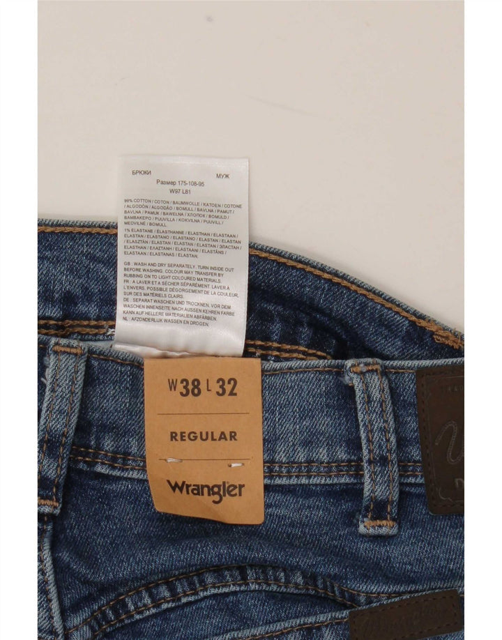 Wrangler Mens Regular Straight Jeans W38 L32 Blue Cotton