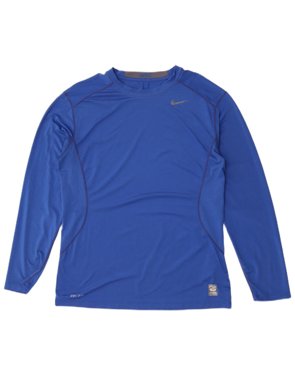 Nike Mens Dri Fit Top Long Sleeve Large Blue Polyester