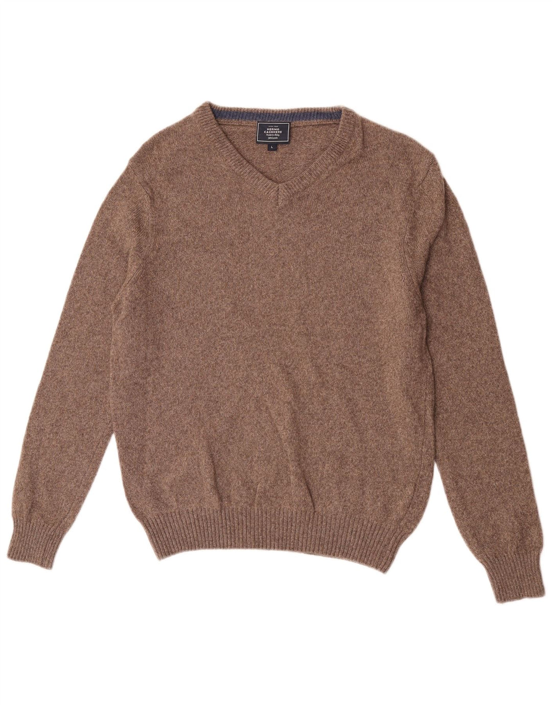 John Lewis Mens V-Neck Jumper Sweater Large Brown Merino Wool