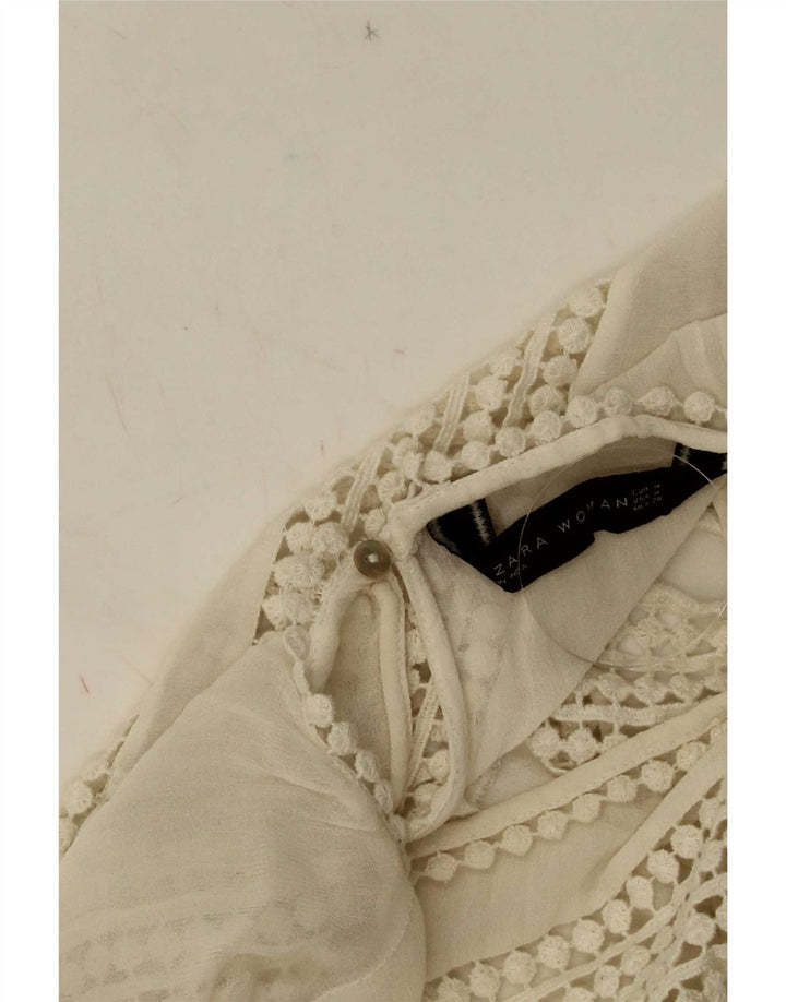 Zara Womens Crop Sleeveless Lace Blouse Top UK 12 Medium White Polyester